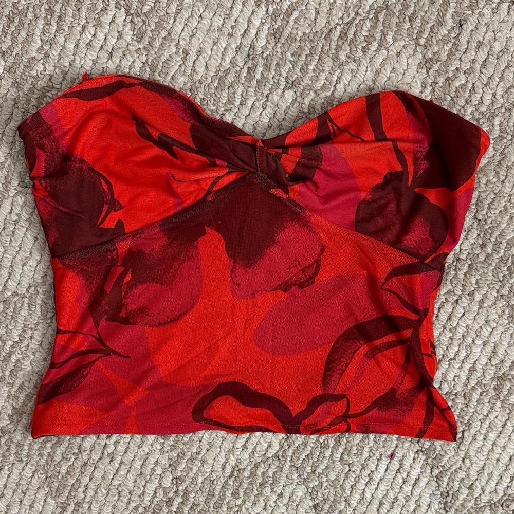Bar III Vibrant Red Strapless Crop Top